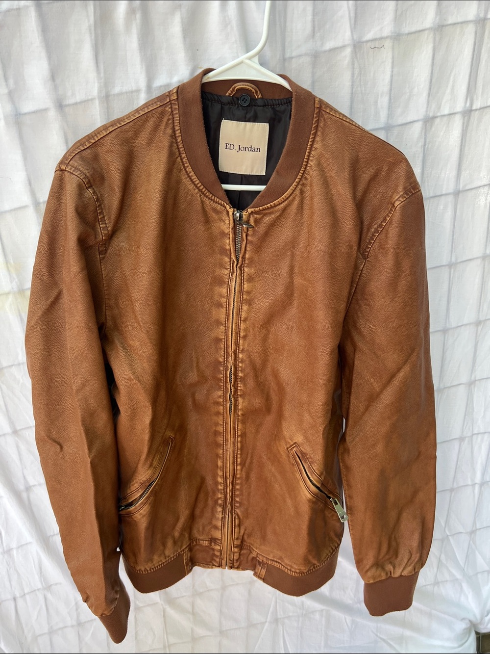 Jordan Brown Leather-Style Bomber Jacket
